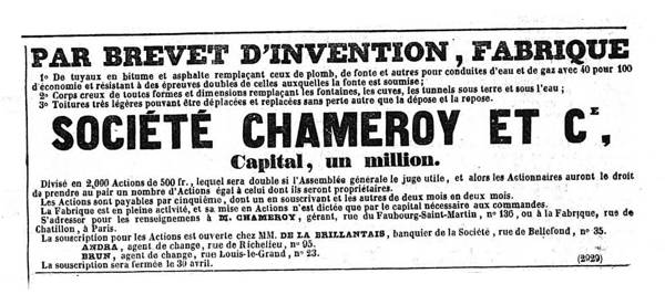 Chameroy, publicit� 1838